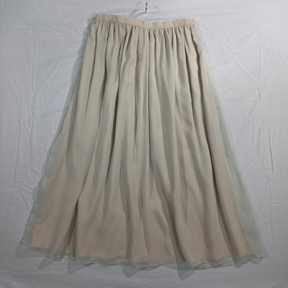 Vintage 80s William Pearson Pleated Chiffon Maxi Skirt 14 Cream USA Cottagecore